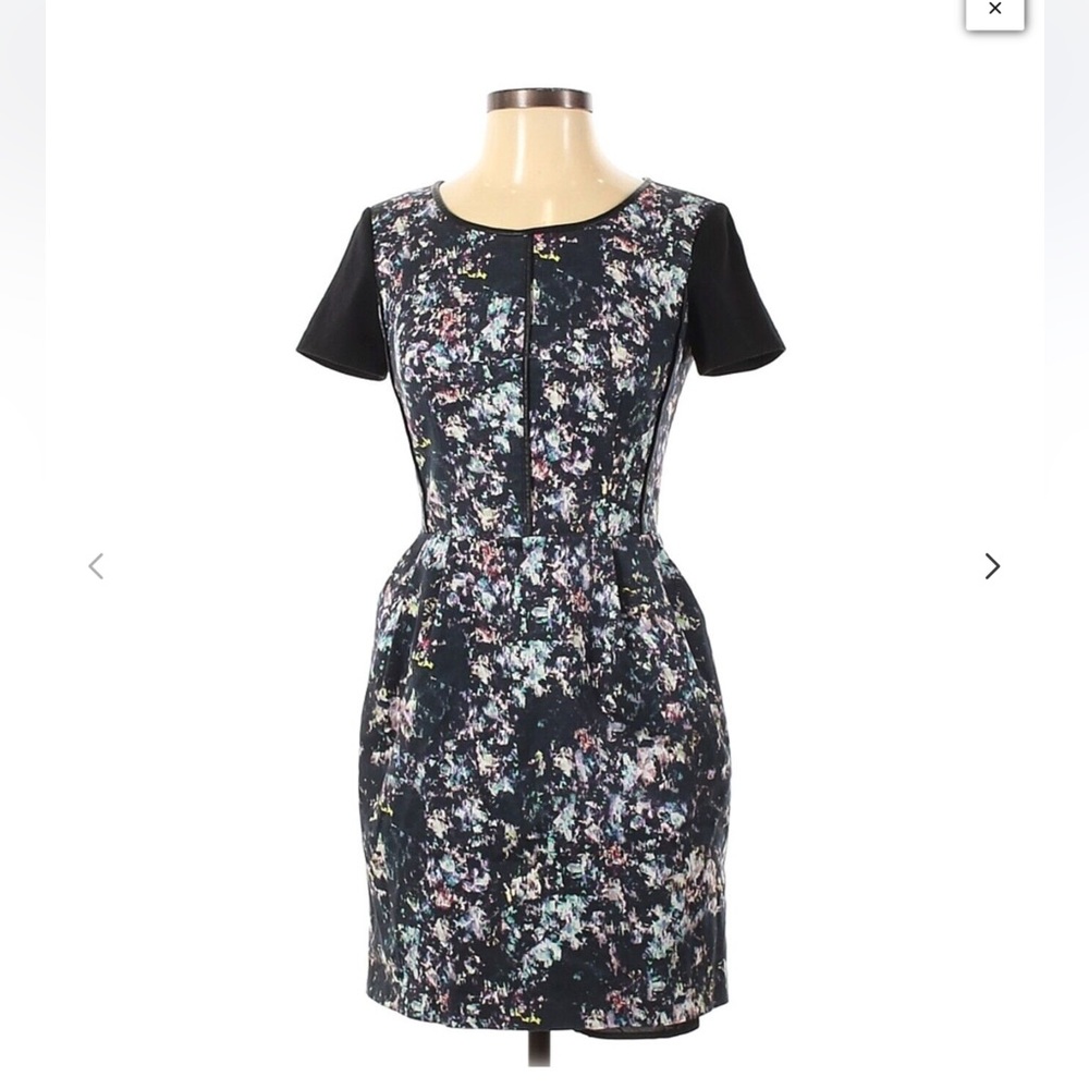 CLUB MONACO Shayla Mini Dress Black Abstract Print Faux leather Enchanted Forest